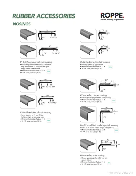 Roppe nosings 1-8 stair accessories & coordinating components profile