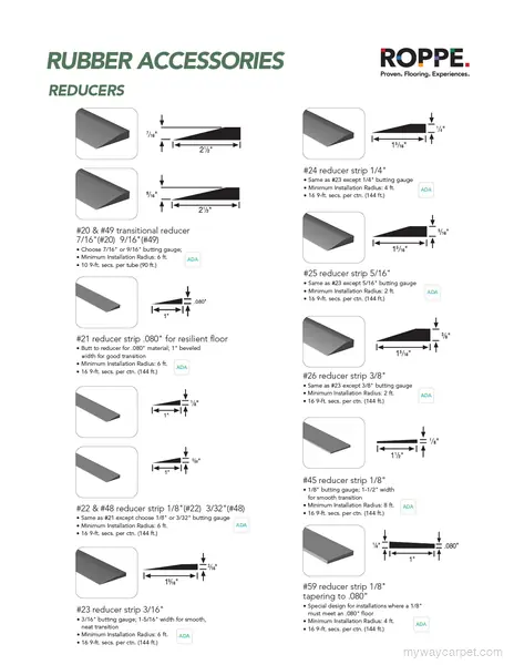 Roppe reducers stair accessories & coordinating components profile