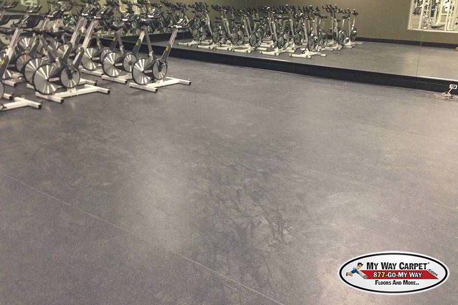 Spin-room vinyl with 6-inch black wall base