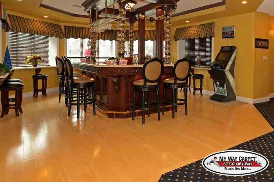 Maple hardwood alongside Shaw carpet