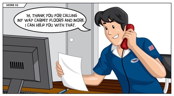 Sam the Carpet Man answering the phone